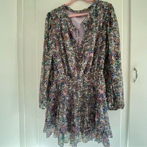 Maronie Anthropologie Floral Mini Dress L  Long Sleeve Prairie, Coastal, Pretty